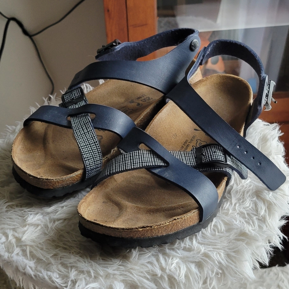 Birkis Lillie Criss Cross Sandals Blue&Plaid